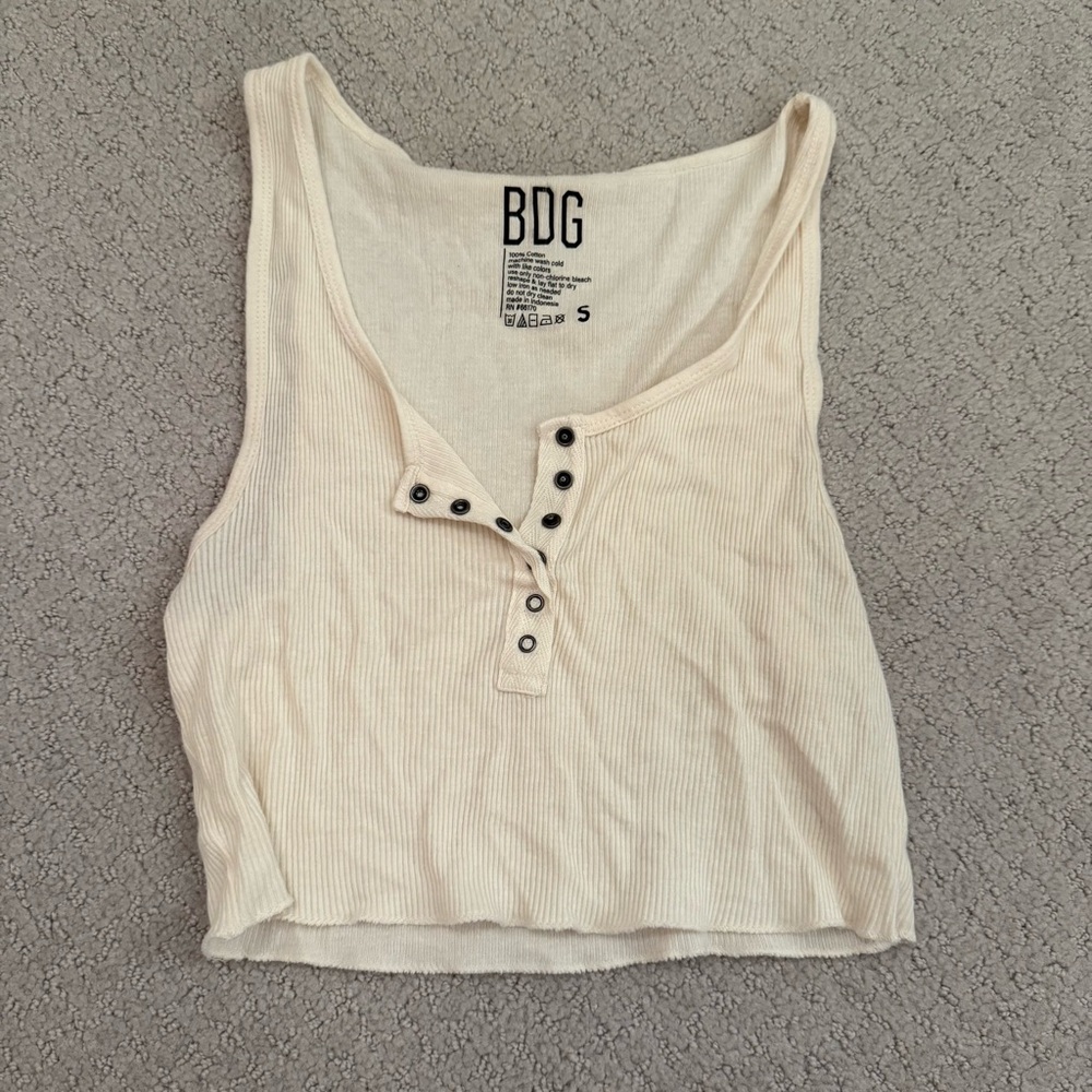 BDG Off-White Ribbed Tank with Button Detail